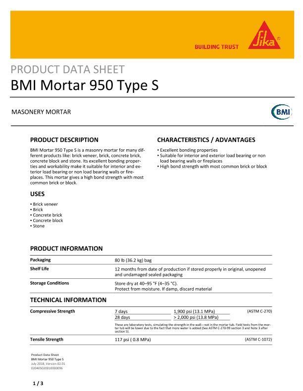 BMI Mortar 950 Type S
